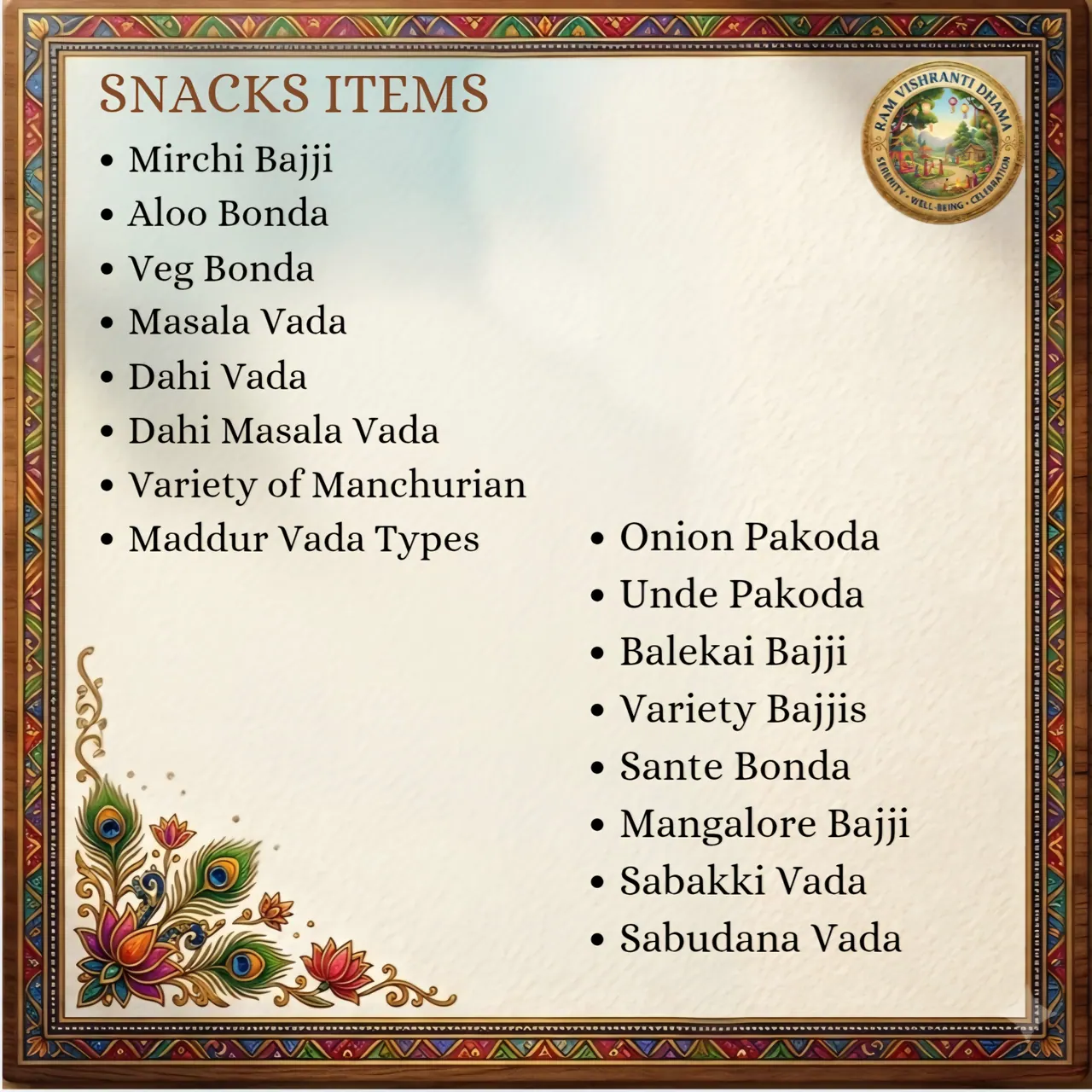 Snacks presentation from the venue menu